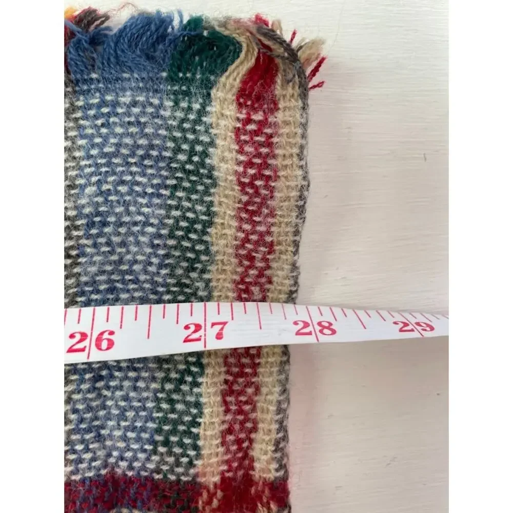 Womens Red Plaid Neck Scarf Cream Fringe Countryside‎ Prep Square Wrap